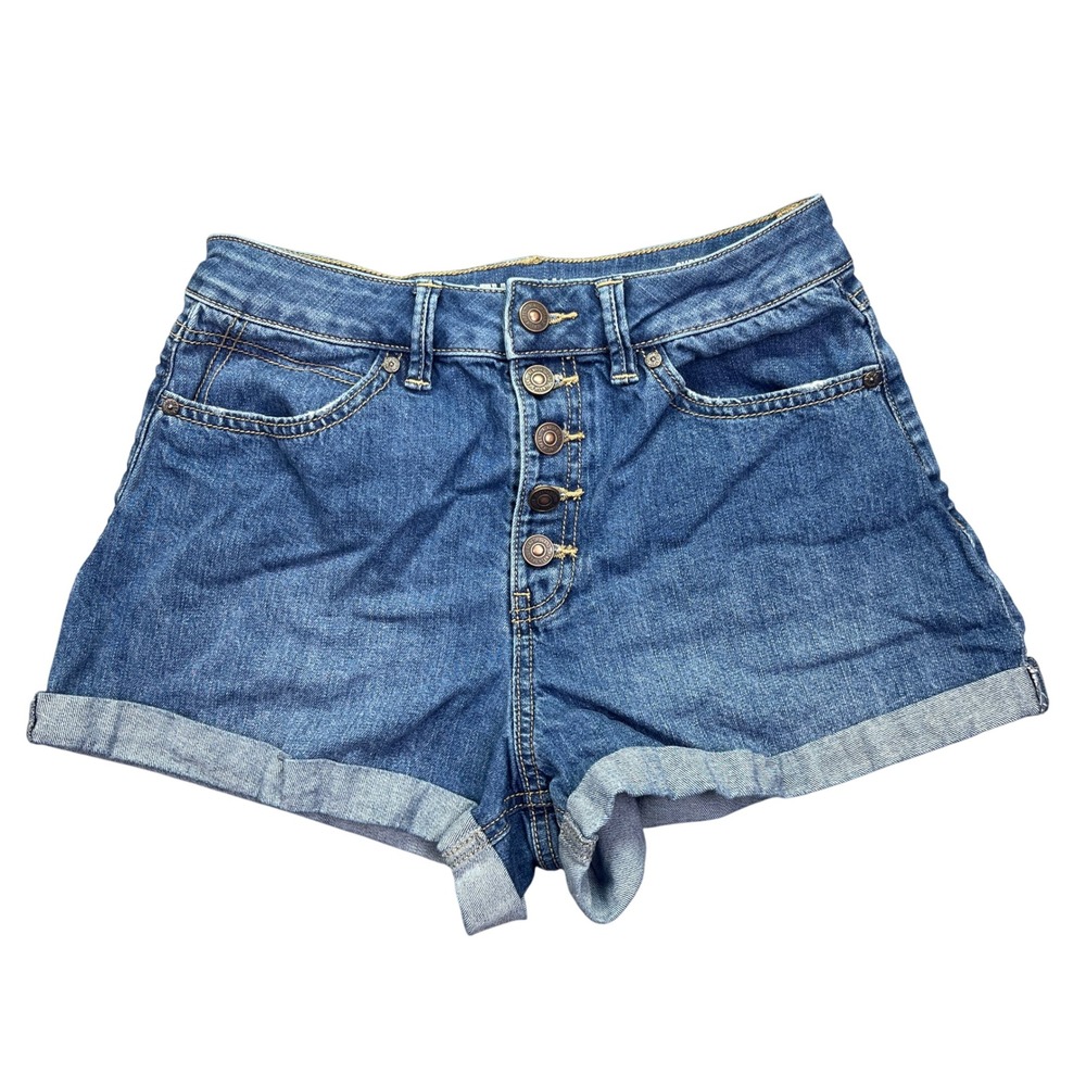 Rewash Denim Shorts Super High Rise Mom Button Fly Cuffed Blue Sz‎ 7 Fits 26"